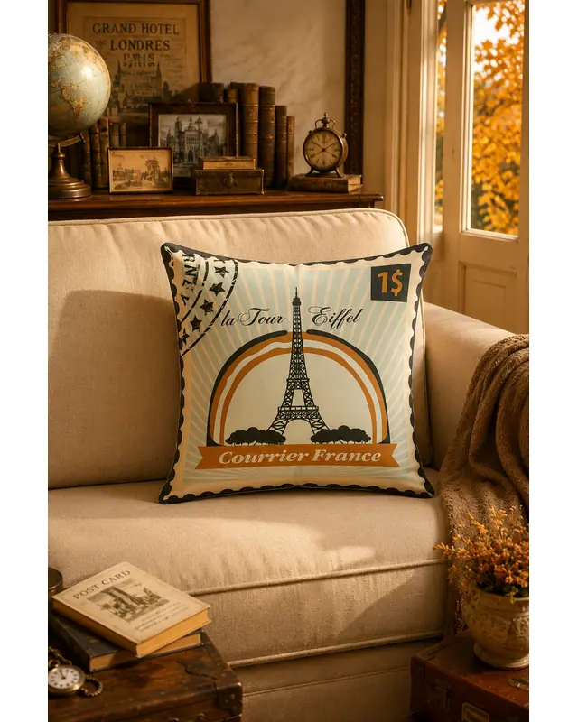 Double-Sided Printed Stamp Pattern Set of 4 Coordinated Suede Cushion Cover - 6