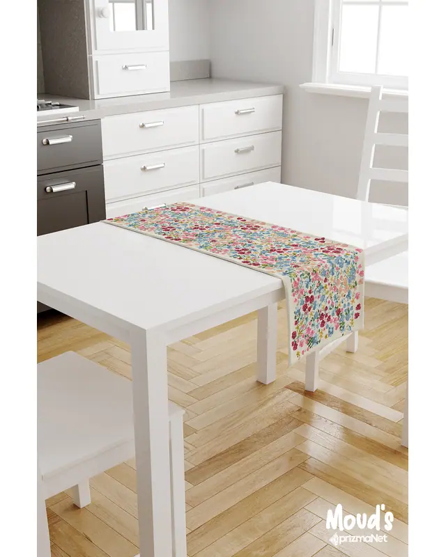 Colourful Pastel Floral Pattern Printed Suede Table Runner - 2