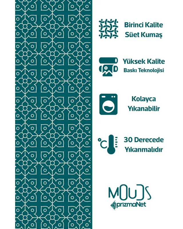 Turkuaz Ornament İslamik Desenli Süet Kumaş Dertsiz Yuvarlak Masa Örtüsü - 6