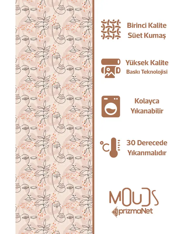 One Line Woman Patterned Suede Living Room Decorative Curtain Printed Pencil Pleat - Single Panel - PRD-1105-TK - 5