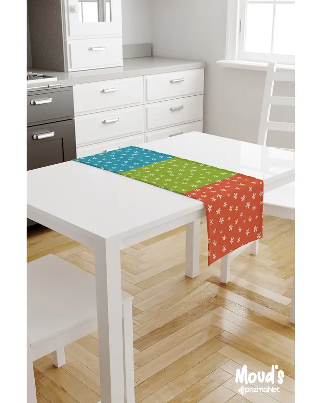 Parçalı Floral Pattern Printed Suede Table Runner - 2