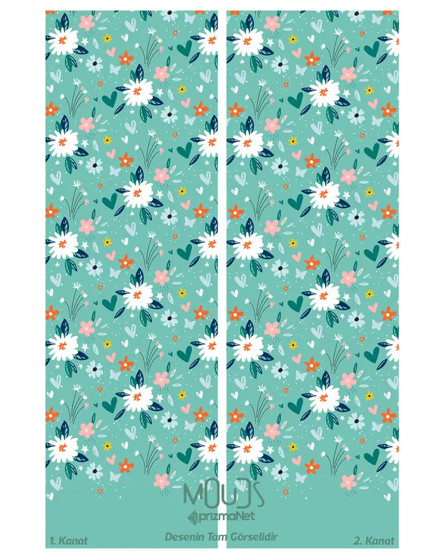 Old Flower Patterned Suede Living Room Decorative Curtain Printed Pencil Pleat - Set of 2 Panels - PRD-1032 - 3