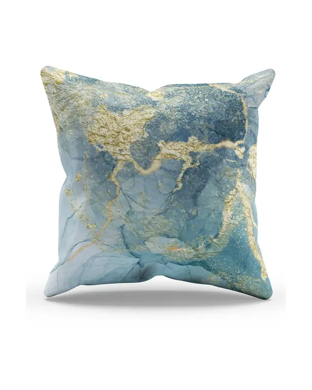 Çift Tarafı Baskılı Gold Marble-1 Desenli Süet Kırlent Kılıfı