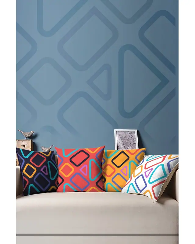 Double-Sided Printed Colourful Geometric Series Pattern Set of 4 Coordinated Suede Cushion Cover - PLG153