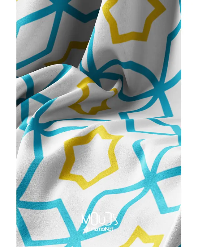 Blue Yellow Islamic Round Easy-Care Suede-Feel Tablecloth - MSY-218 - 6