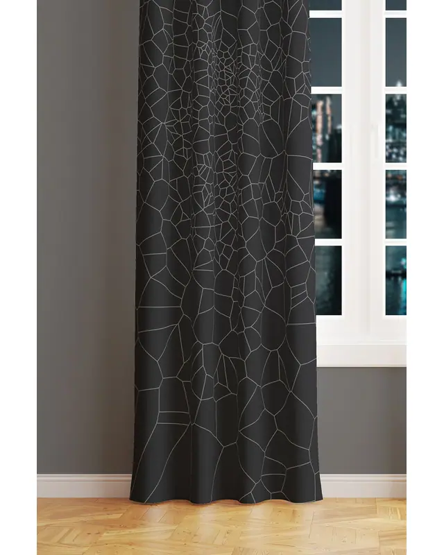 Grey Crystal Patterned Suede Living Room Decorative Curtain Printed Pencil Pleat - Single Panel - PRD-1079-TK - 2