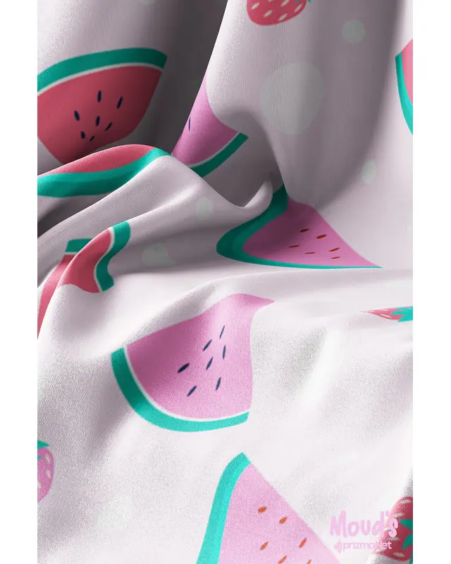 Pink Karpuz and Strawberry Pattern Printed Suede Table Runner - 3
