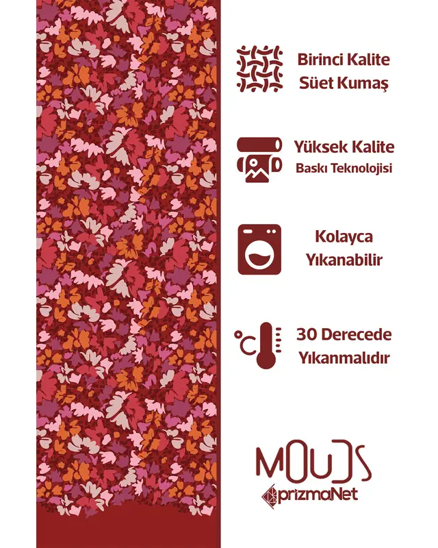 Burgundy 2 Desenli Süet Oturma Odası Salon Fon Perde Baskılı Ekstrafor Büzgü TEK KANAT PRD-1056 - 5