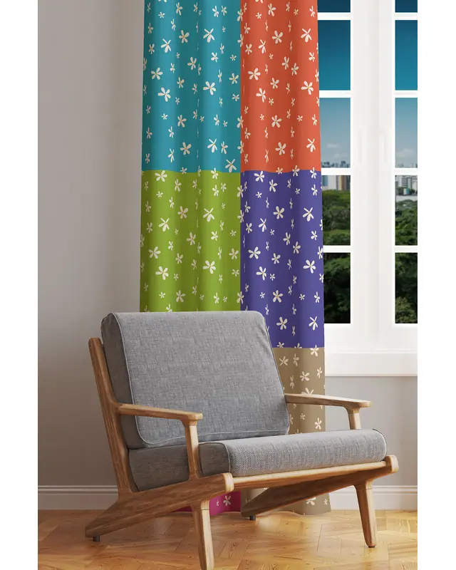Shreed Floral Patterned Suede Living Room Decorative Curtain Printed Pencil Pleat - Single Panel - PRD-1005-TK