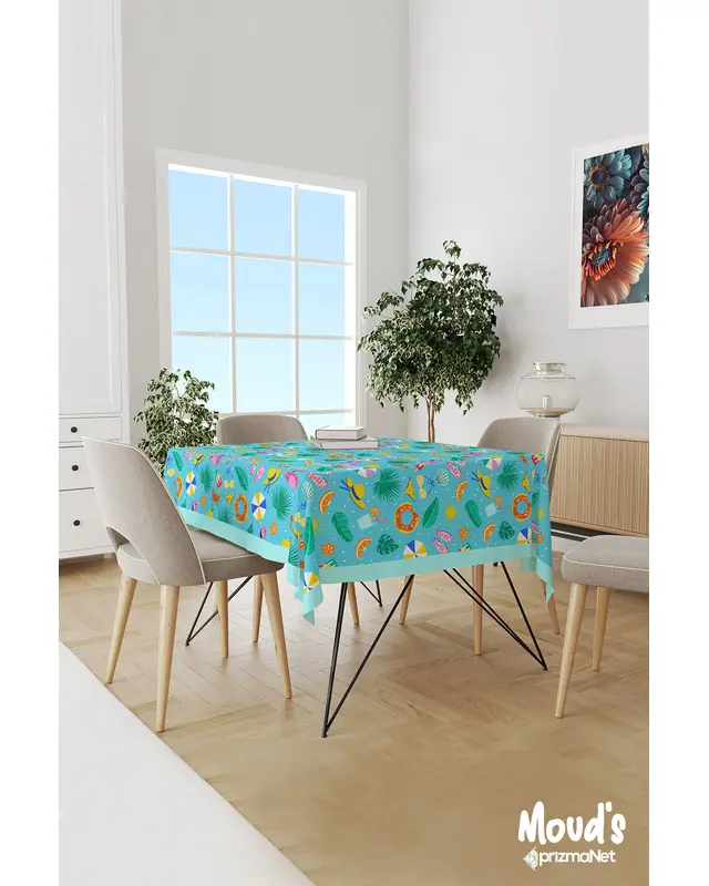 Blue Hat And Bikini Rectangular Easy-Care Suede-Feel Tablecloth - MS-173