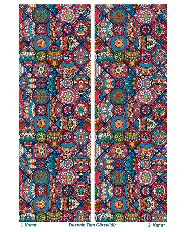 Anatolia 10 Patterned Suede Living Room Decorative Curtain Printed Pencil Pleat Body - Set of 2 Panels - PRD-1101 - 3