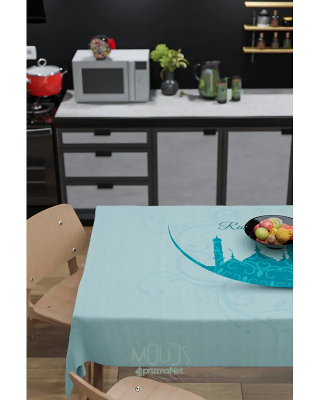 Ramadan Turquoise Mosque Silhouette Rectangular Easy-Care Suede-Feel Tablecloth - MS-257 - 5