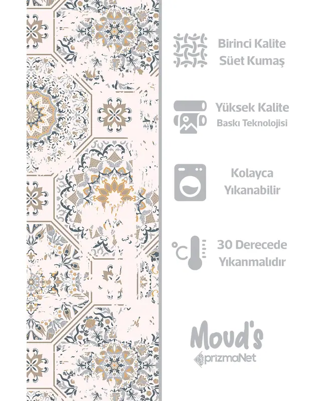 Anatolia 4 Pattern Printed Suede Table Runner - 3