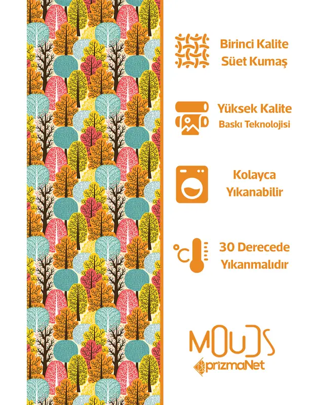 Colorful Tree Patterned Suede Living Room Decorative Curtain Printed Pencil Pleat Body - Set of 2 Panels - PRD-1090 - 5