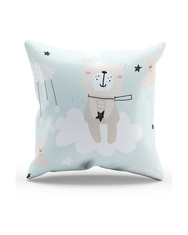2'li Sleepy Ayıcık Pattern Double-Sided Printed Suede Cushion Cover Set - 5