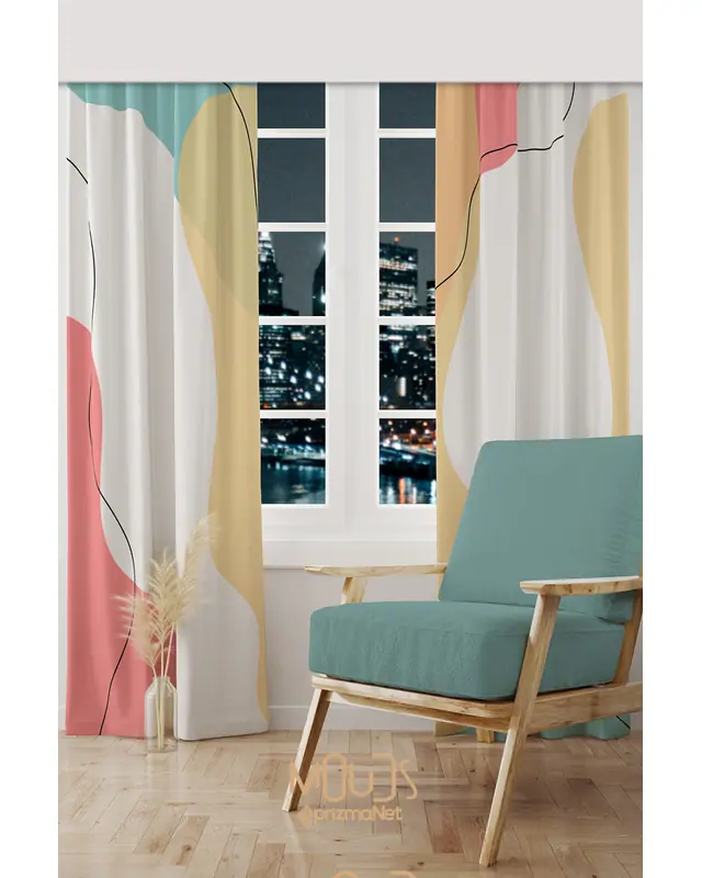 Quiet Desenli Süet Oturma Odası Salon Fon Perde Dijital Baskılı Ekstrafor Büzgü 2 Kanat PRD-1048