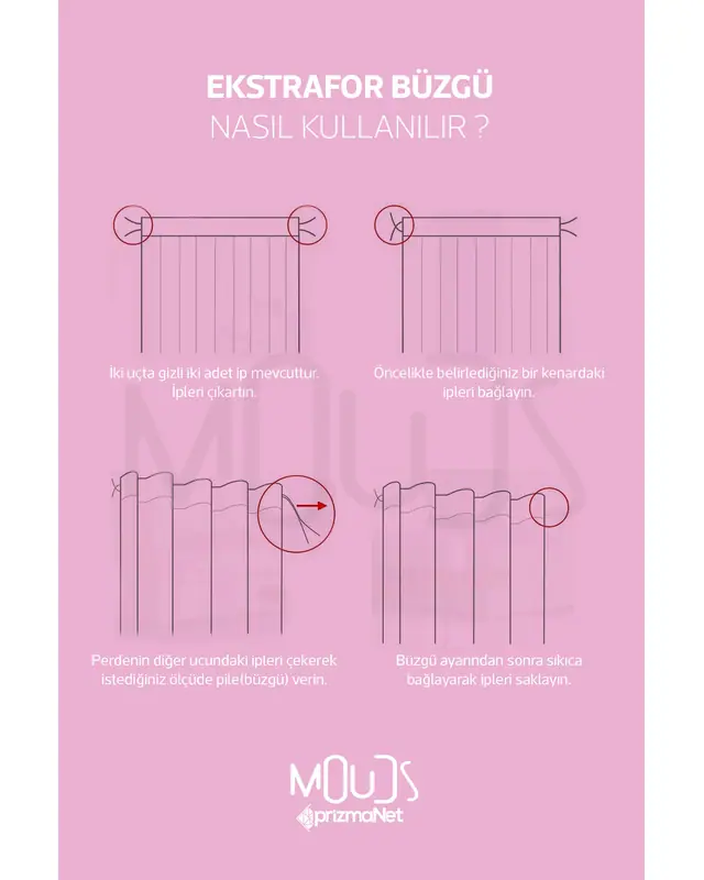 Pembe Kalpler Desenli Süet Oturma Odası Salon Fon Perde Baskılı Ekstrafor Büzgü 2 Kanat PRD-1045 - 5