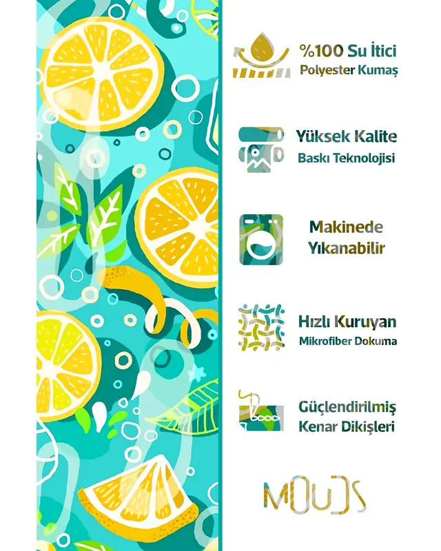Blue Lemon Pattern Cushion Cover Water-Resistant Wipe-Clean Digitally Printed Garden Decor - 3