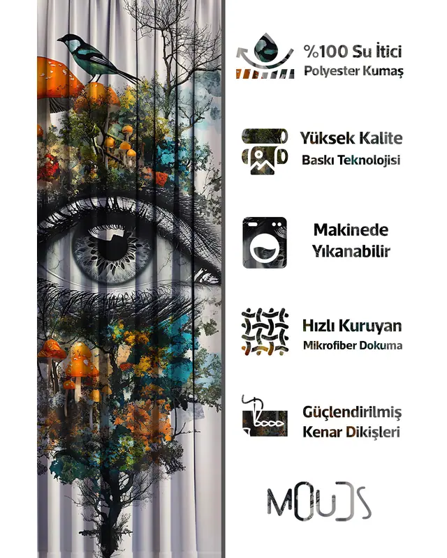 Banyo Perdesi, Gözün Bahçesi Desenli Duş Perdesi, Küvet Perdesi, Halka Hediyeli 175x200cm BP-92 - 2
