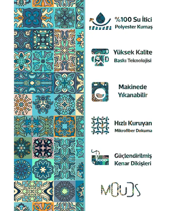 Shower Curtain, Mediterranean Mosaic Patterned Shower Curtain, Bathtub Curtain, Rings Included 175x200cm - BP-86 - 2