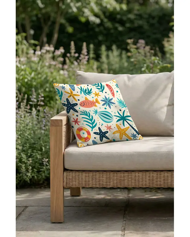 Sea Neşesi Pattern Cushion Cover Water-Resistant Wipe-Clean Digitally Printed Garden Decor