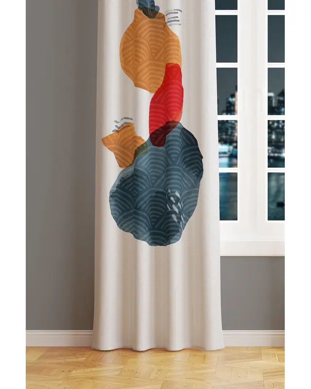 Japanese Stone Patterned Suede Living Room Decorative Curtain Printed Pencil Pleat Body Worship - Single Panel - PRD-1109-TK - 2
