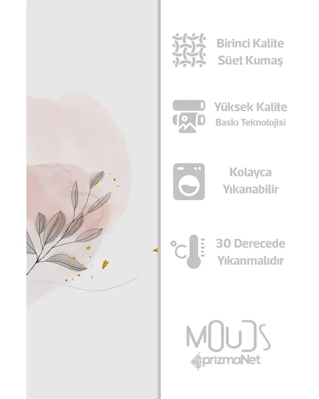 Flower Art 2 Desenli Süet Oturma Odası Salon Fon Perde Baskılı Ekstrafor Büzgü TEK KANAT PRD-1031 - 5