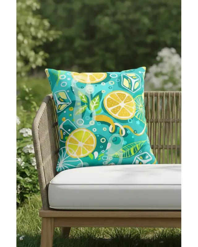 Blue Lemon Pattern Cushion Cover Water-Resistant Wipe-Clean Digitally Printed Garden Decor - 2