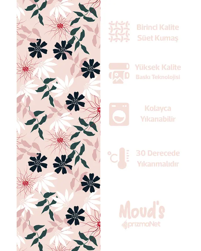 Mirror Flowers 4 Pattern Printed Suede Table Runner - 3