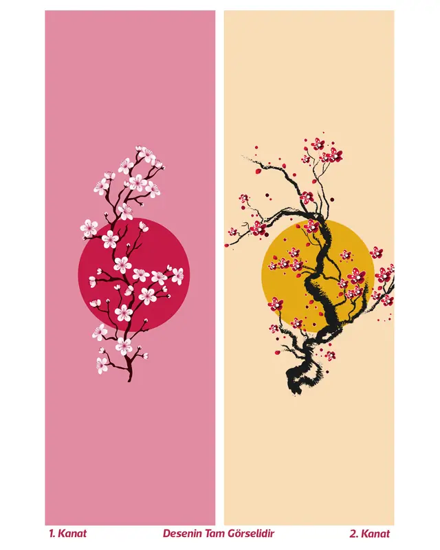 Blossom Japan 1 Patterned Suede Living Room Decorative Curtain Printed Pencil Pleat - Set of 2 Panels - PRD-1106 - 2