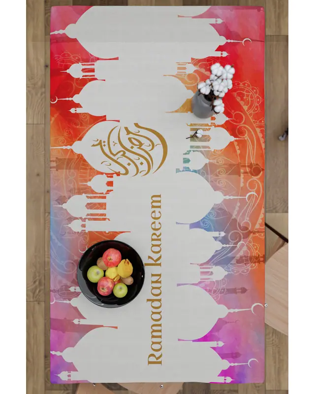 Orange Ramadan Quran Rectangular Easy-Care Suede-Feel Tablecloth - MS-253 - 6