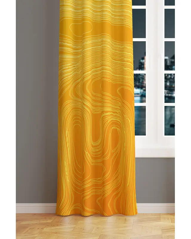 Yellow Wave Style Patterned Suede Living Room Decorative Curtain Printed Pencil Pleat - Single Panel - PRD-1059-TK - 2