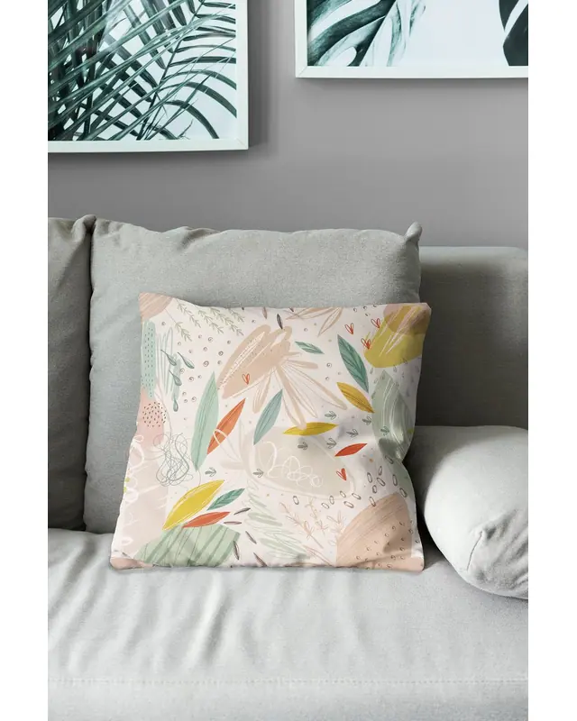 Çift Tarafı Baskılı Xero Floral 2 Desenli Süet Kırlent Kılıfı - 3
