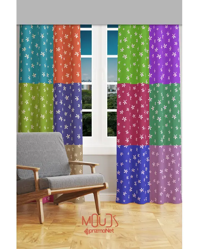 Shreed Floral Patterned Suede Living Room Decorative Curtain Printed Pencil Pleat - Set of 2 Panels - PRD-1005