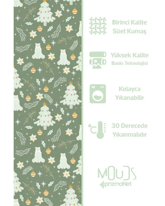 Khaki Christmas Round Easy-Care Suede-Feel Tablecloth - MSY-194 - 4