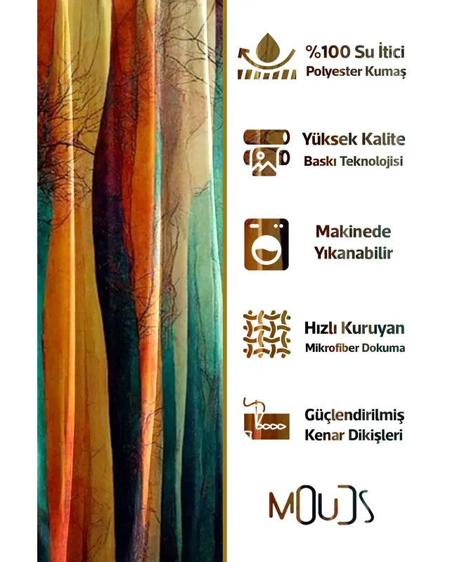 Shower Curtain, Colorful Tree Siluet Patterned Shower Curtain, Bathtub Curtain, Rings Included 175x200cm - BP-35 - 2