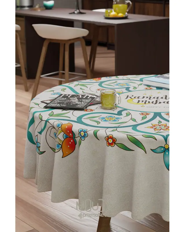 Ramadan Blessed Floral Round Easy-Care Suede-Feel Tablecloth - MSY-247 - 3