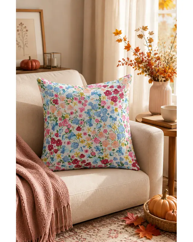 Double-Sided Printed Pastel Flower Pattern Set of 3 Coordinated Suede Cushion Cover - 4