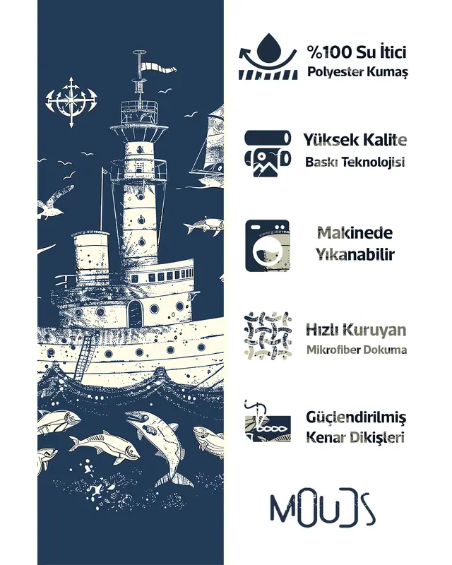 Navy Gemi Pattern Cushion Cover Water-Resistant Wipe-Clean Digitally Printed Yacht and Boat Decor - 2
