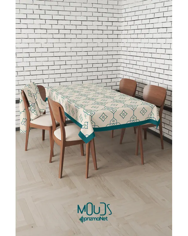 White Ornament Islamic Rectangular Easy-Care Suede-Feel Tablecloth - MS-229 - 6