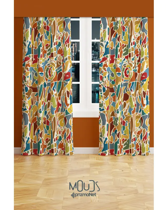 Colorful Brush Impact Patterned Suede Living Room Decorative Curtain Pencil Pleat - Set of 2 Panels - PRD-1095