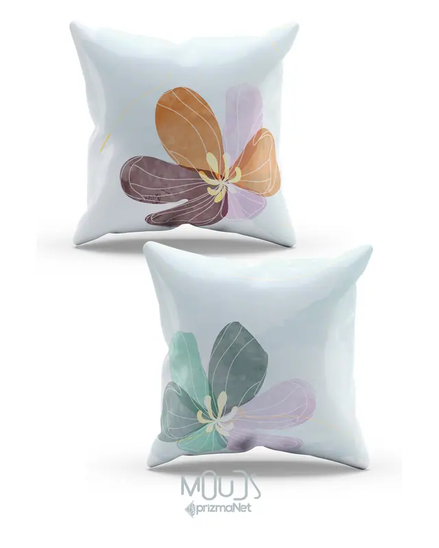 Çift Tarafı Baskılı Pastel Flower-2 Desenli 2'li Kombin Süet Kırlent Kılıfı