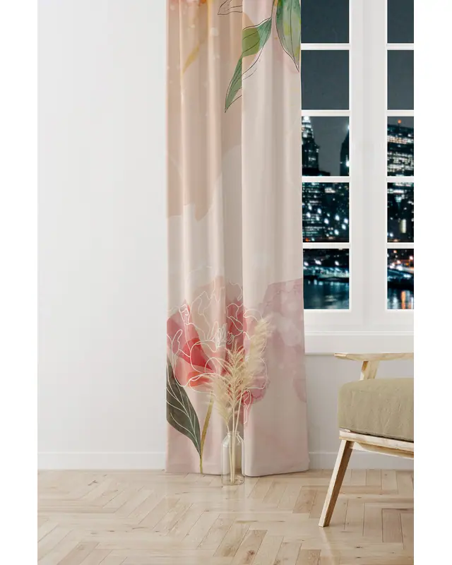 Flower Art Patterned Suede Living Room Decorative Curtain Printed Pencil Pleat - Single Panel - PRD-1030-TK