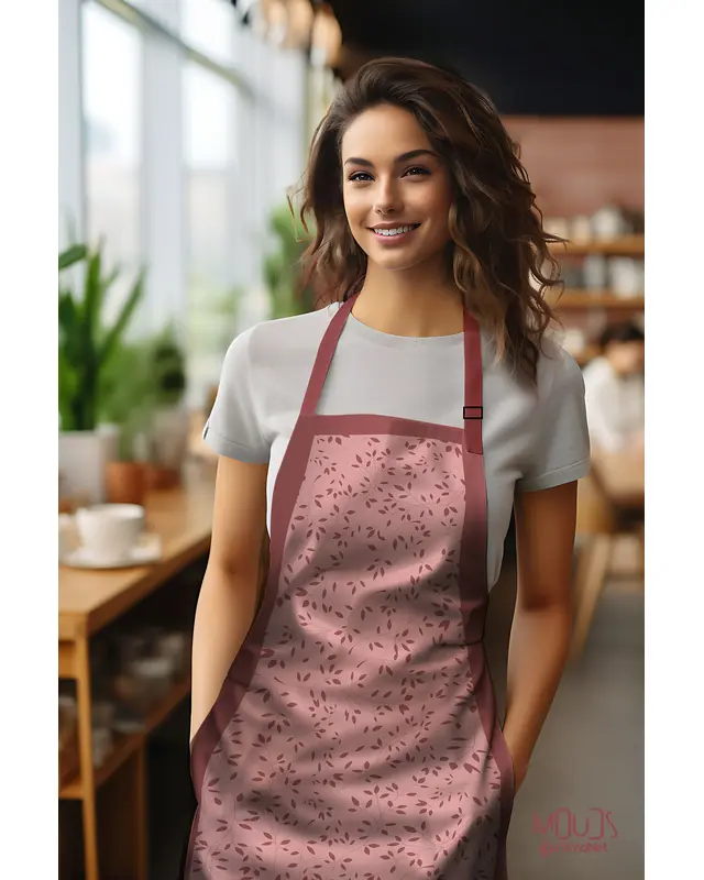 Suede Textured Fabric Bordo Wood Dals Patterned Kitchen Apron, Chef Apron, Waiter Apron, Restaurant Apron - MTF-12 - 2