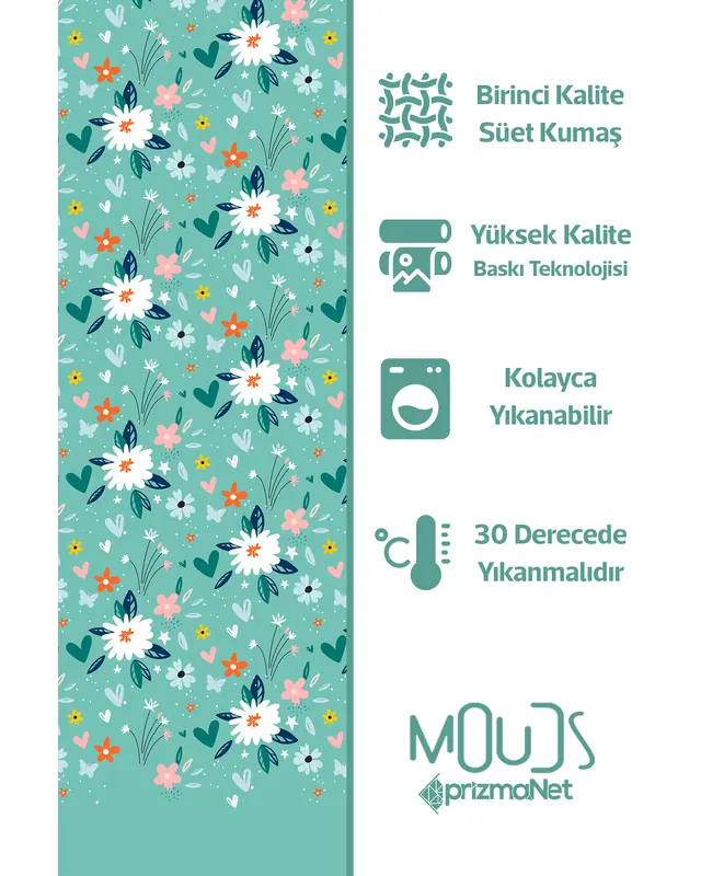 Old Flower Patterned Suede Living Room Decorative Curtain Printed Pencil Pleat - Single Panel - PRD-1032-TK - 5