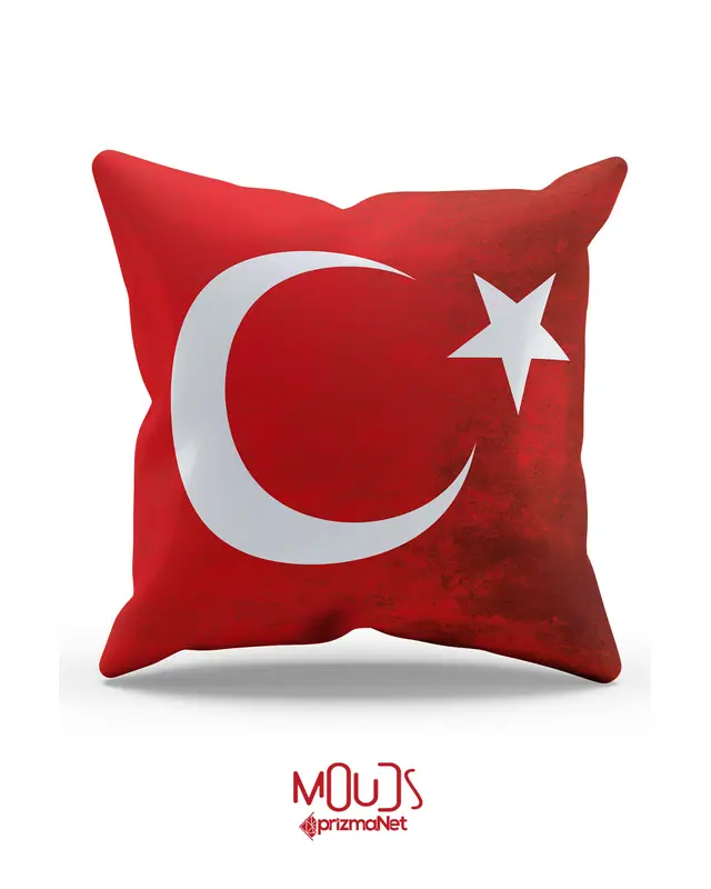Çift Tarafı Baskılı Türk Ay Yıldız Desenli Tekli Kırlent Kılıfı