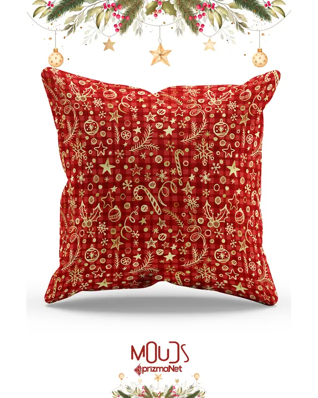 Red Christmas Pattern Double-Sided Printed Suede Cushion Cover PL1121