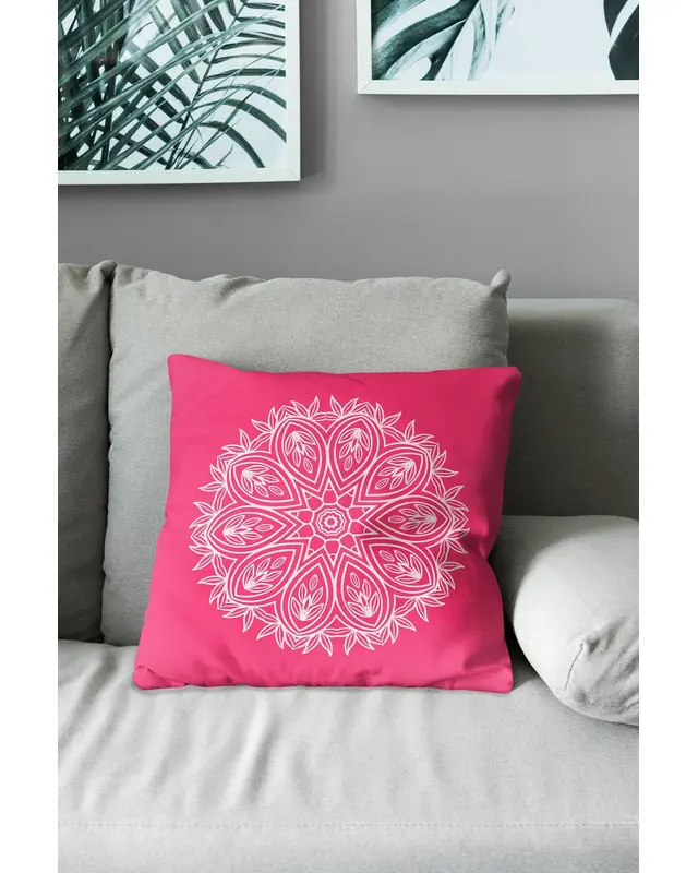 Pink Mandala Line Pattern Double-Sided Printed Suede Cushion Cover - 3
