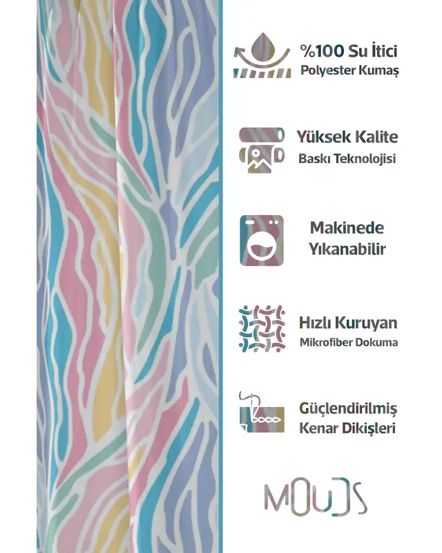 Shower Curtain, Pastel Shapes Patterned Shower Curtain, Bathtub Curtain, Rings Included 175x200cm - BP-08 - 2