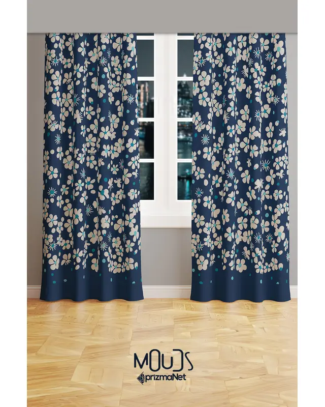 Nowon 3 Patterned Suede Living Room Decorative Curtain Printed Pencil Pleat Body - Set of 2 Panels - PRD-1036 - 2